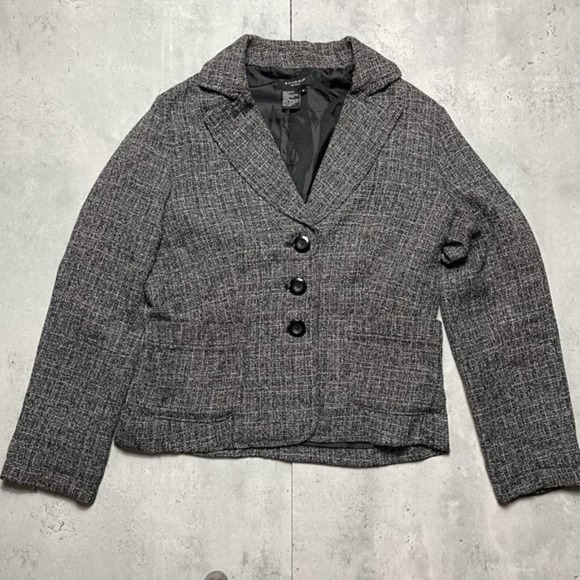 Sandro Sportswear Womens‎ Sz M Black Heather Cropped 3 Button Blazer Jacket - Picture 1 of 8